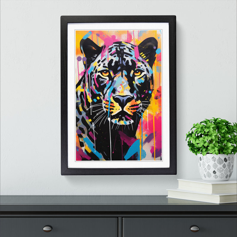 Panther Abstract No.2 - Single Picture Frame Print on Wood, 64cm H x 46cm W x 2" D, Black Framed