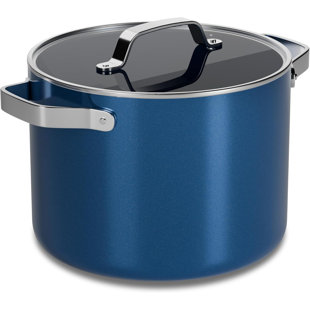 3 Quart Aluminum Stock Pot w/ Lid, Nonstick Ceramic Coating, PTFE & PFAS Free, Oven Safe 500°F, SS Handles, Glass Lid, All Stove Compatible