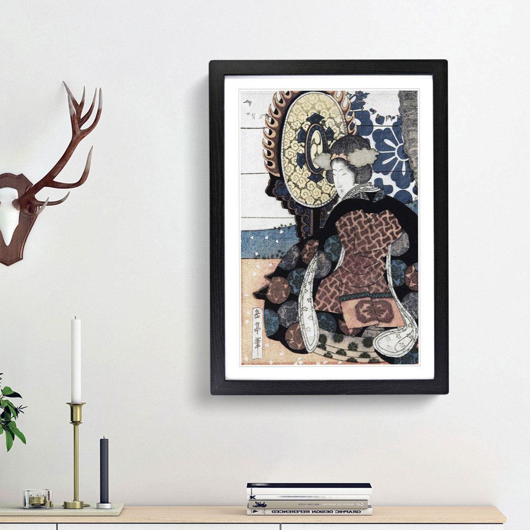 Women Playing a Drum by Yashima Gakutei - Framed Print