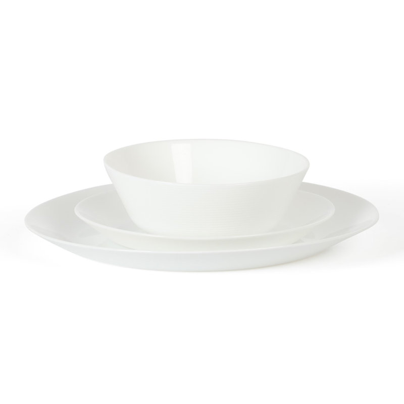 White Round Glass Dinnerware Set for 6