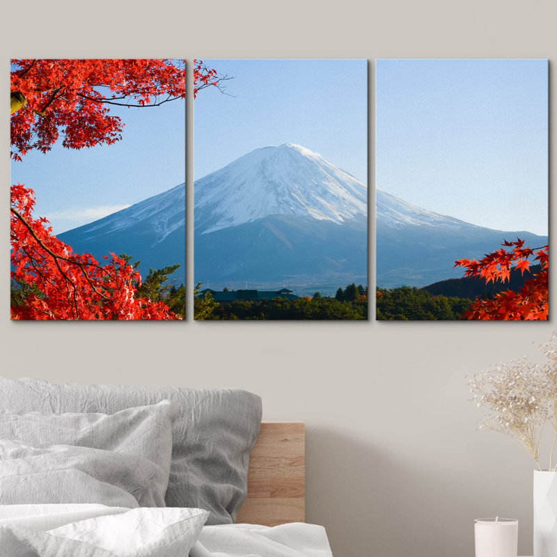 Nature paysage, montagne du Mont Fuji en automne, érable rouge, feuilles, paysage, photo moderne, paysage, décoration murale