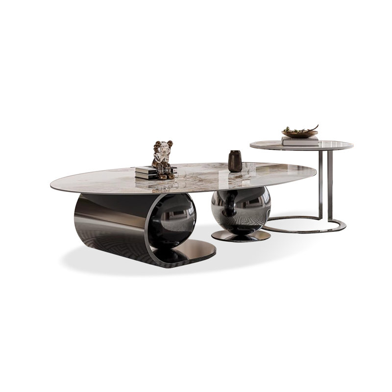 Ensemble de tables basses gigognes à base argentée, H 16,14 po x l 66,93 po x P 27,56 po, Couleur de l'image / argent