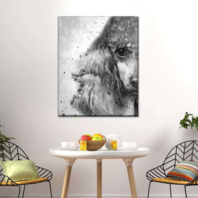 Poodle Face noir et blanc - reproduction sur toile tendue