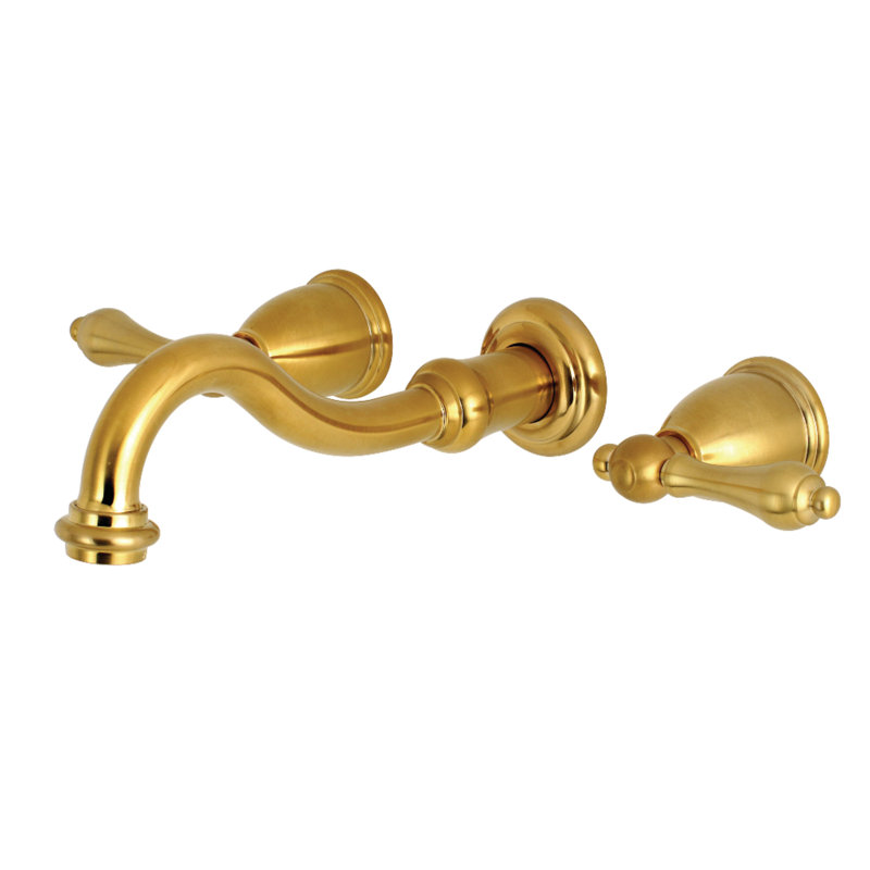 Kingston Brass Vintage Two-Handle 3-Hole Wall Mount Bathroom Faucet, Satin Brass