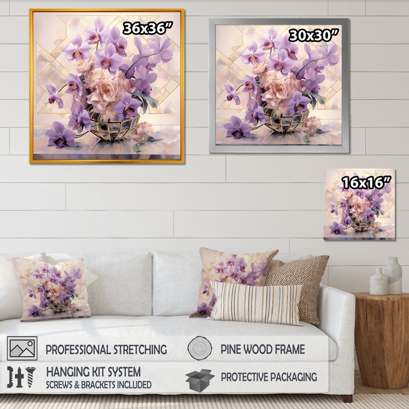 Élégante géométrie mauve Bouquet I - impression, Toile tendue, H 16 po x l 16 po x P 1 po