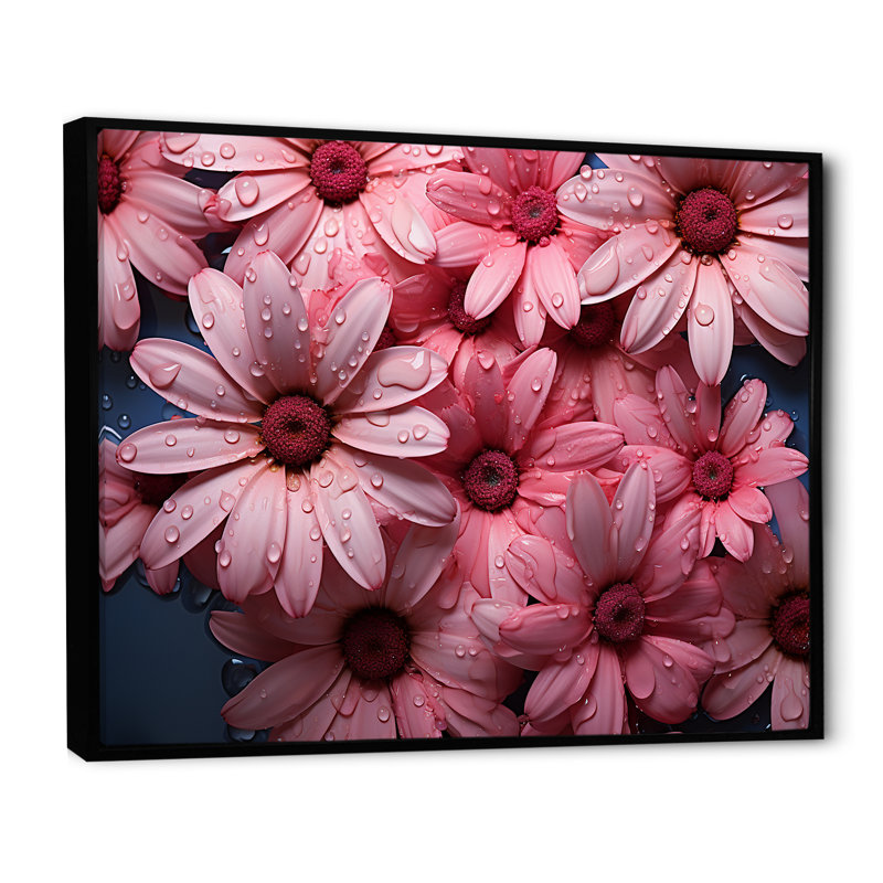 " Pink Daisy Bloom Harmony II ", Black Floater Framed, 24" H x 32" W