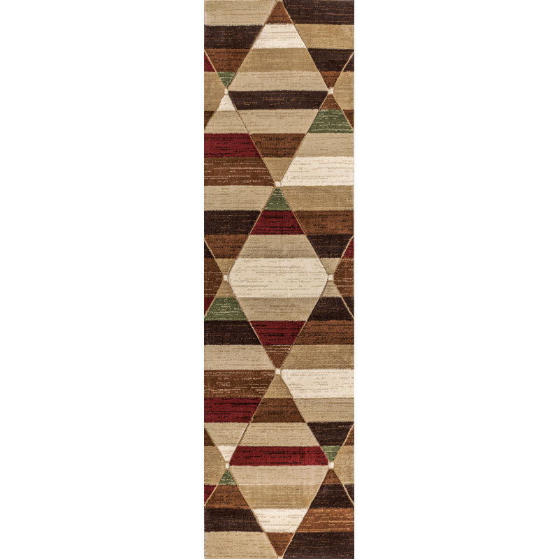 Kehoe Retro Diamonds Geometric Red/Brown/Cream Rug, Runner 2'2" x 7'10"