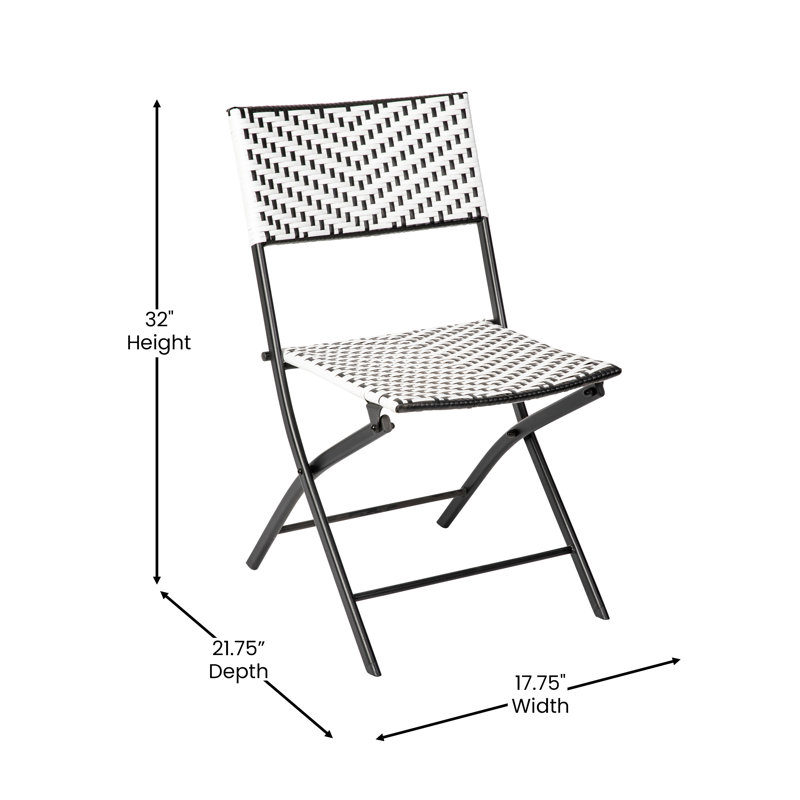 Three Piece Folding Set in PE Rattan with Metal Frames for Indoor and Outdoor Use, Black/White
