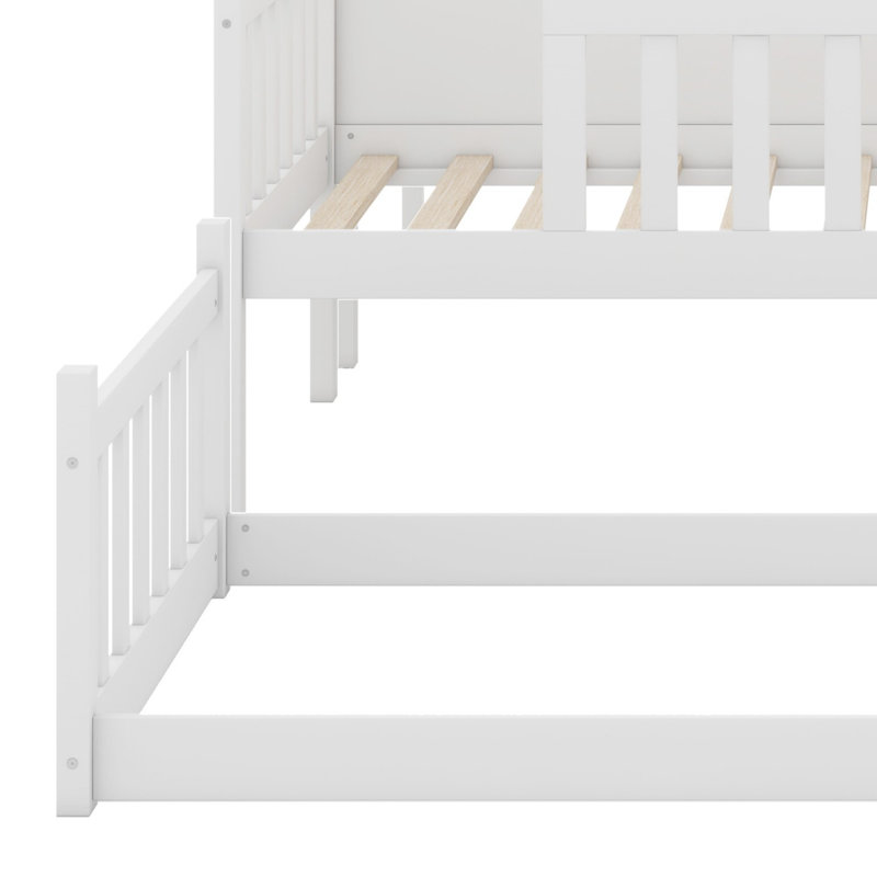 Triple Wood Bunk Bed, With Ladders, Guardrails Detachable Bunk Bed, White