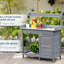 Poste de travail de jardin, banc de rempotage extérieur avec boîte inférieure, tablette grise, plateau de table en acier