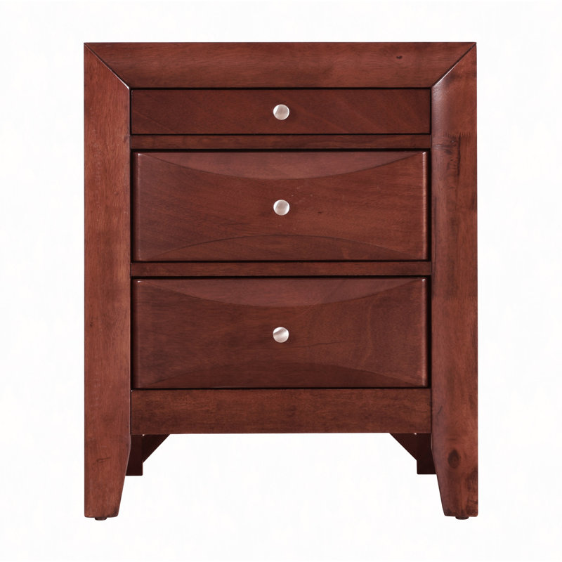 Nightstand, Sleek Cherry Nightstand With Storage, Cherry