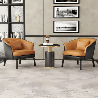 Luxury 2 Chairs + Side Table Reception Seating Set, PU Leather Accent Chair for Office Lounge