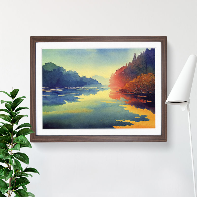 Colourful Forest River Vol.3 1 Piece Single Picture Frame Wall Art, 46cm H x 64cm W x 2cm D, Walnut Framed