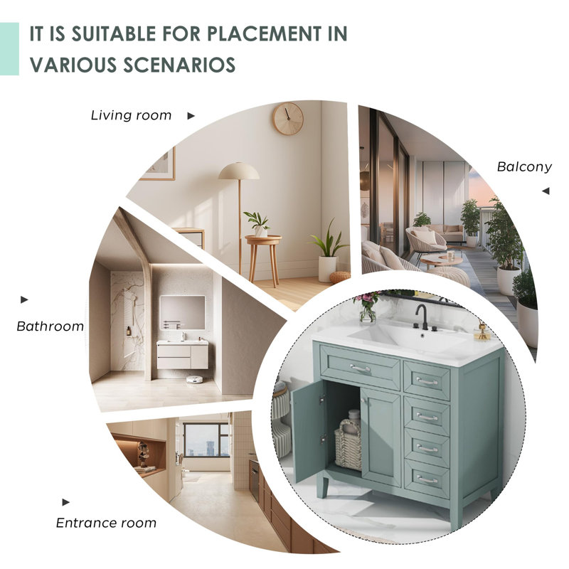 Armoire de salle de bain verte avec tiroirs, Vert