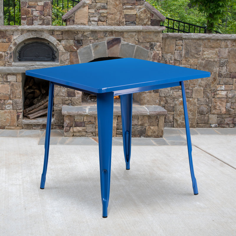 Table carrée intérieure / extérieure en métal Feodora 31,5 po, Bleu