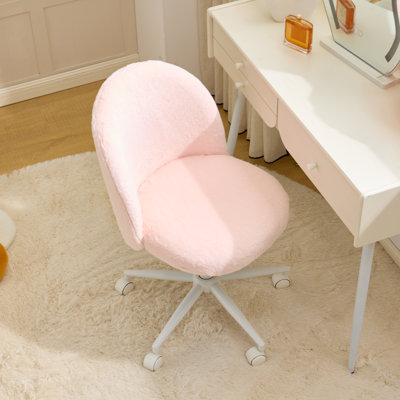 Chaise d'appoint pivotante réglable en hauteur en fausse fourrure de lapin, idéale pour la chambre à coucher.