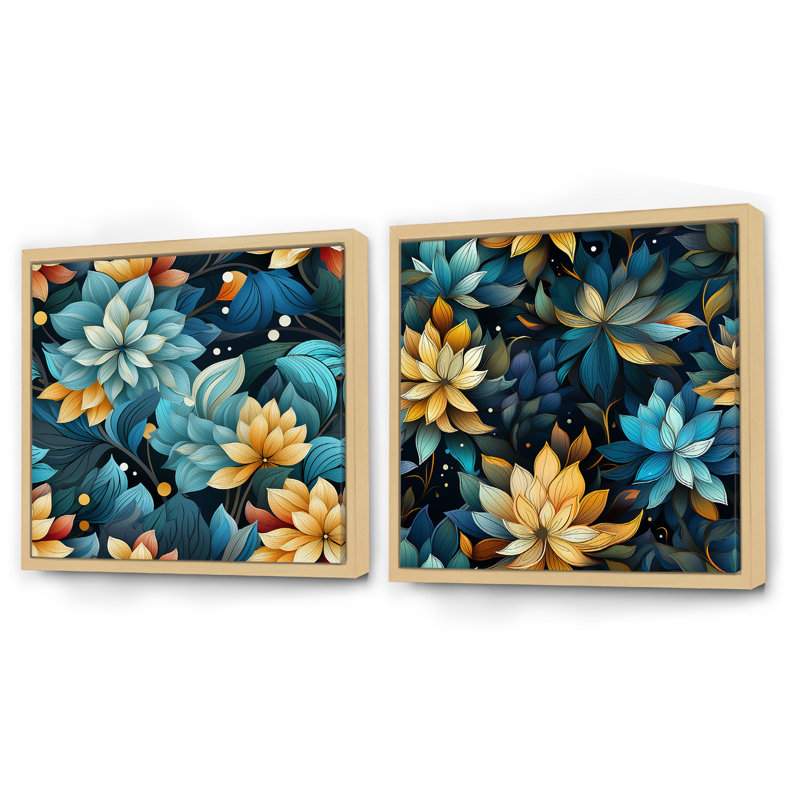 Southwood - Ensemble de 2 collages carrés botaniques abstraits, Cadre flottant brun, H 36 po x l 73 po