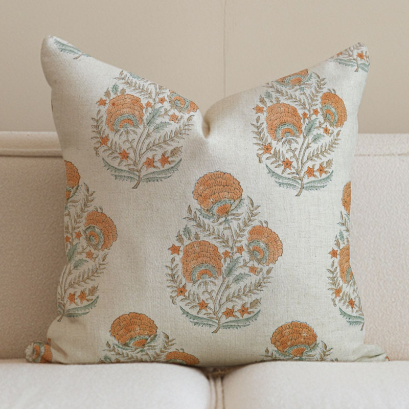 Housse de coussin en lin viscoélastique Fabividine, décoration d'automne (Mohini), H 16 po x l 16 po, Orange, Carré