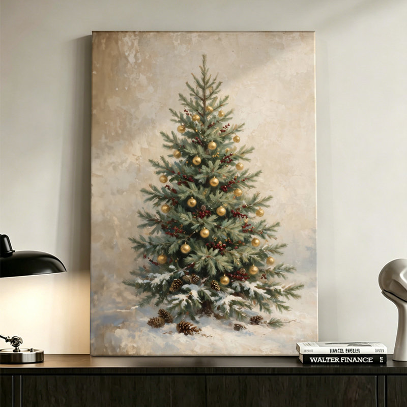 Arbre de Noël rétro, art mural sur toile, 24 x 16 po, 24" H x 16" W, Does Not Apply