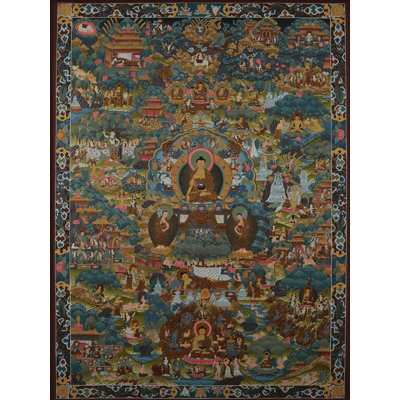 Life of Buddha Narrative Thangka Wall Art | Hand-Painted Tibetan Story Canvas | 12 Deeds of Buddha Spiritual Décor with 24K Gold for Living Room Sanctuary