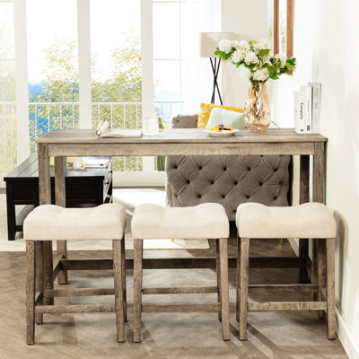Brown Bar Table With Practical Power Strip And Rustic Look
