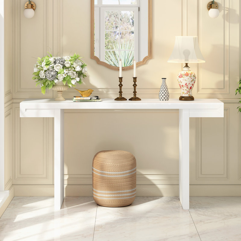Console géométrique de 60 pouces avec finition peinte et pieds réglables, Blanc