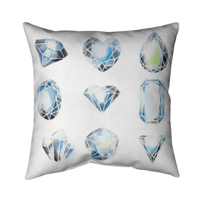 Crystals Illustrative Blue – Outdoor Throw Pillow with Insert, Weather-Resistant
