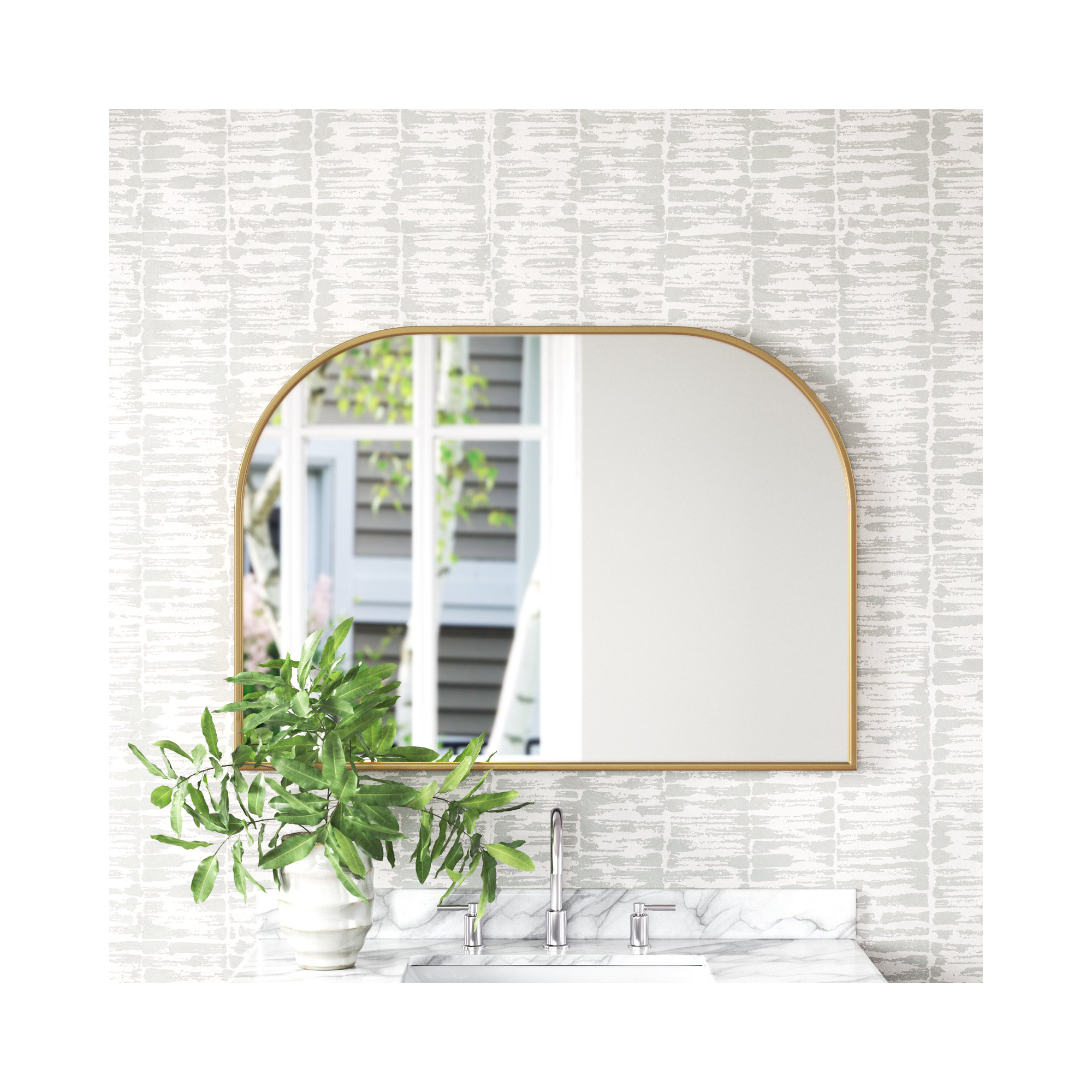 Sabine Metal Wide Arch Wall Mirror, 30" x 42", Silver