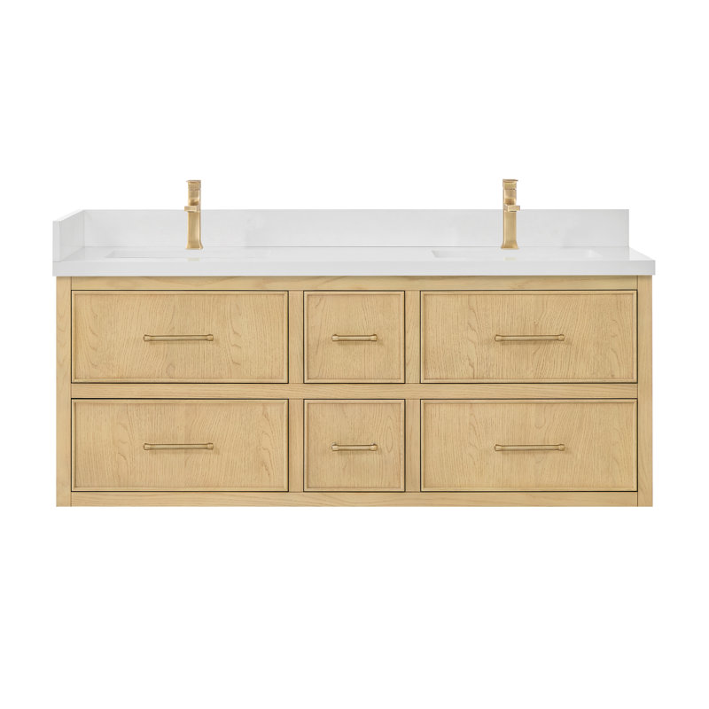 Meuble-lavabo mural double en chêne scandinave Isola