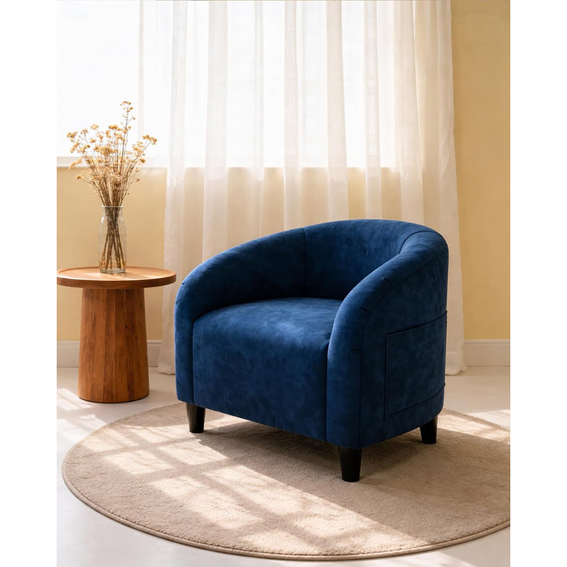 Fauteuil d'appoint Barrel Club, siège rembourré moelleux, bleu, salon