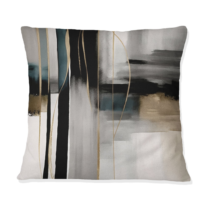 Abstrait géométrique géométrique noir et or III - Coussin décoratif à imprimé géométrique abstrait