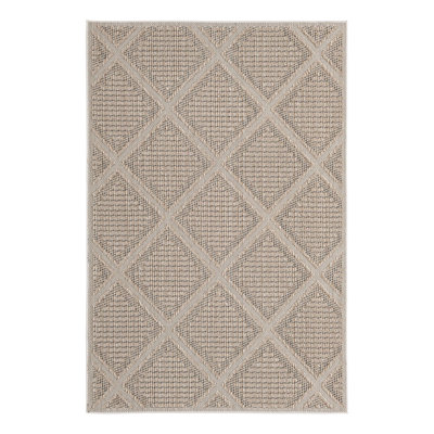 Geometric Machine Made Power Loom Polypropylene Plastic Indoor/Outdoor Area Rug in Khaki