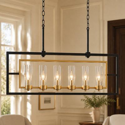 6-Light 37inches Black Cooper Kitchen Island Linear Pendant Light