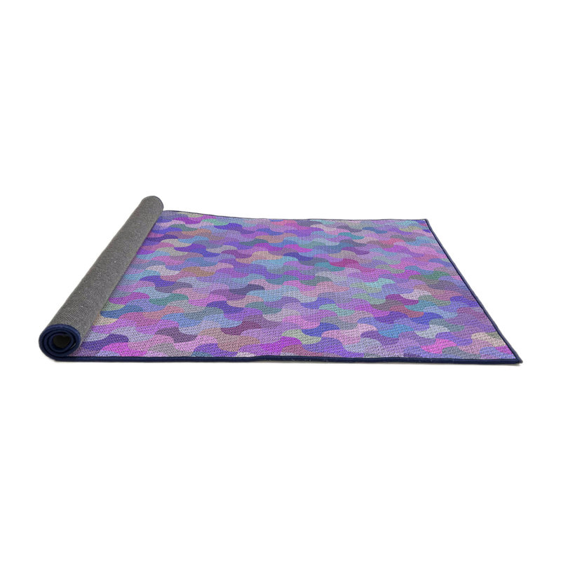 Tapis bleu/rose à motifs, Rond 7 pi