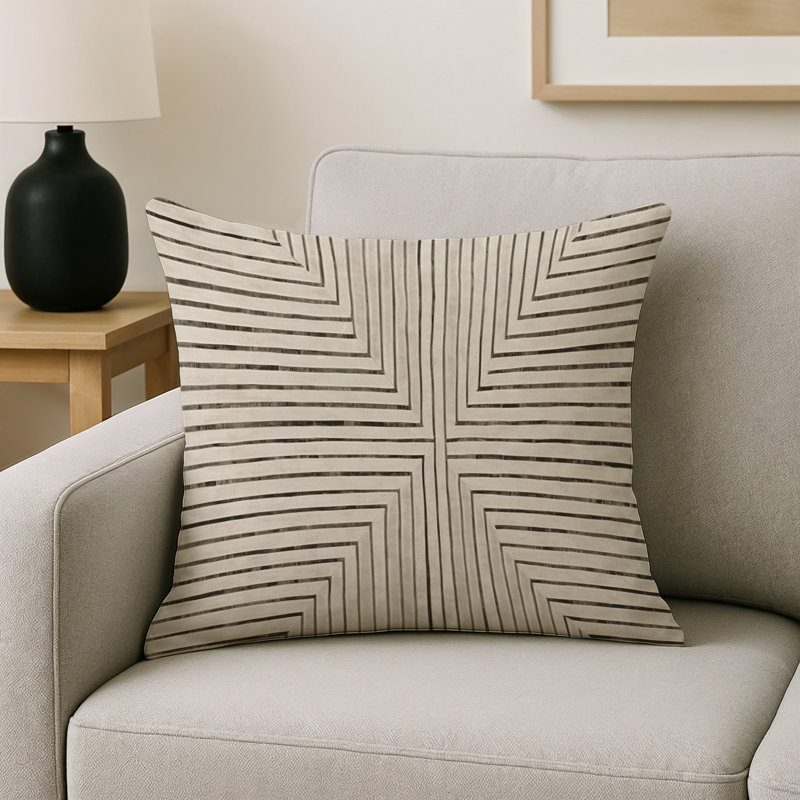 Coussin décoratif intérieur et extérieur Modern, Gris / beige / taupe / ivoire abstrait, Carré 20 po