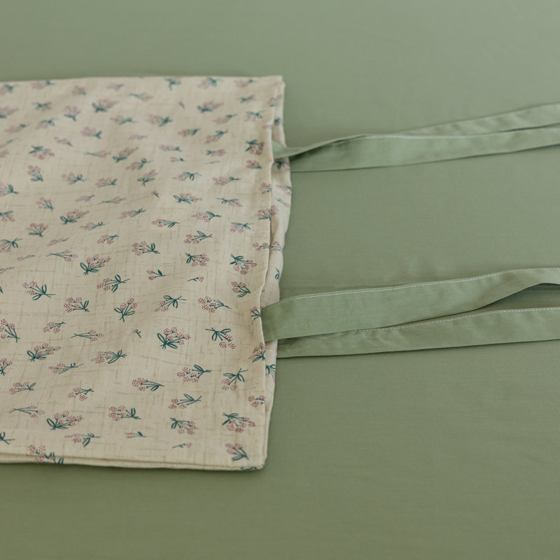 Pure Cotton Floral Print Bedding Duvet Cover Set, Queen Duvet Cover + 2 Queen Pillowcases, Green Floral