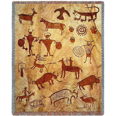 Couverture Pure Country Weavers « Art rupestre des anciens » - Art rupestre du Sud-Ouest - Jeté en tapisserie tissée en coton - Fabriqué aux États-Unis (72 x 54)