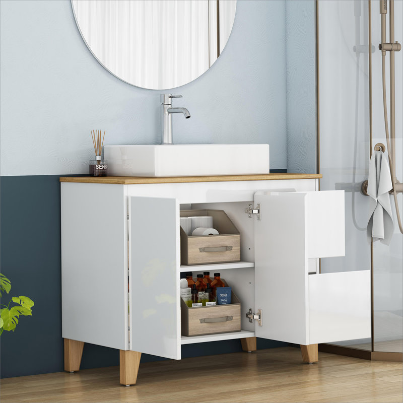 Meuble-lavabo autoportant avec lavabo, 2 portes et 2 grands tiroirs