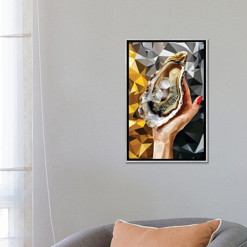 Crystal Oyster On Gold - reproduction d'art murale encadrée, Argent argent, Reproduction encadrée sans passe-partout