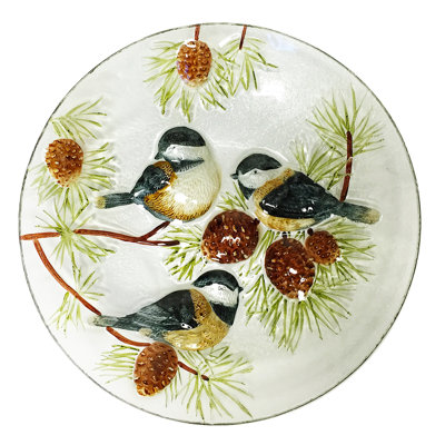 18" Decorative Glass Plate with Chickadee Birds