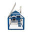 Cage à lapins et petits animaux Delantae, bleu avec bordure blanche