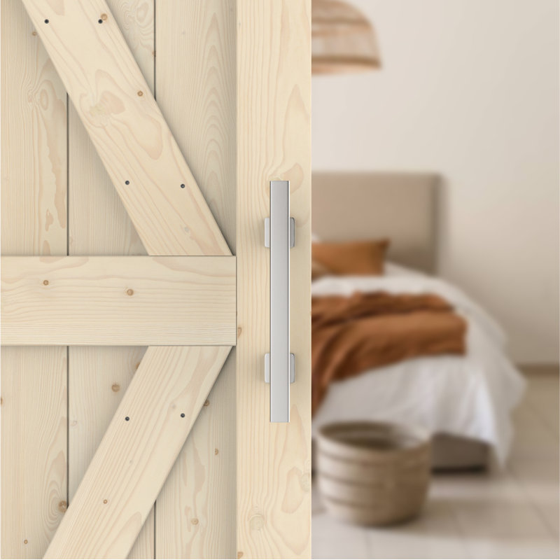 Ensemble de quincaillerie de porte de grange coulissante en acier inoxydable avec poignée / barre de traction pour chambre à coucher