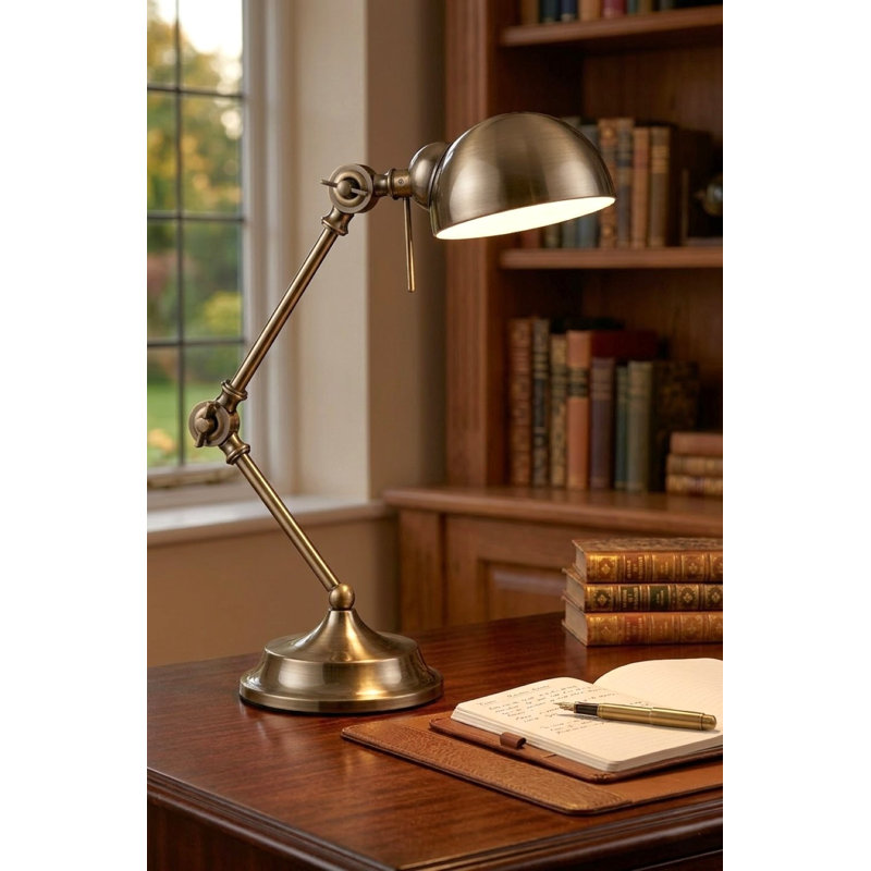 Adjustable Metal Desk Lamp, Antique Brass