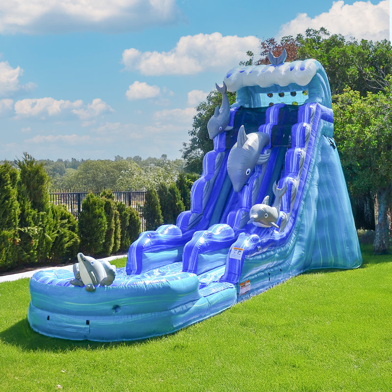 Glissade d'eau gonflable JumpOrange Dolphin de 19 pi (avec ventilateur)