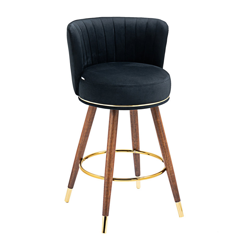 COOLMORE Counter Height Bar Stools Set Of 2 For Kitchen Counter Solid Wood Legs With A Fixed Height Of 360 Degrees, Black