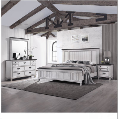 1 grand lit à panneau brun rustique de style industriel avec pied de lit intégré