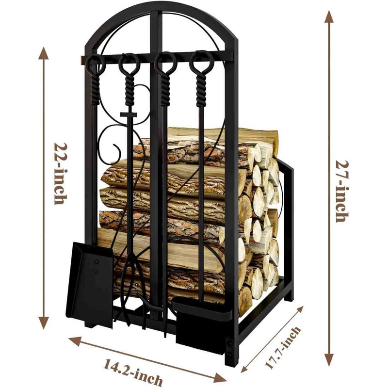 Firewood Storage Rack, Iron, Black, Portable, 20 in