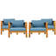 Fauteuil club d'extérieur en bois avec coussins bleus, conversation, chaise ergonomique confortable et confortable de 4 pièces, idéale pour les patios et les jardins, finition, assemblage facile