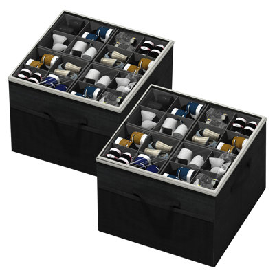 Shoe Organizer For Closet,2 Pack Foldable Shoe Storage Organizer,Fits Up To 16-32 Pairs(Black)