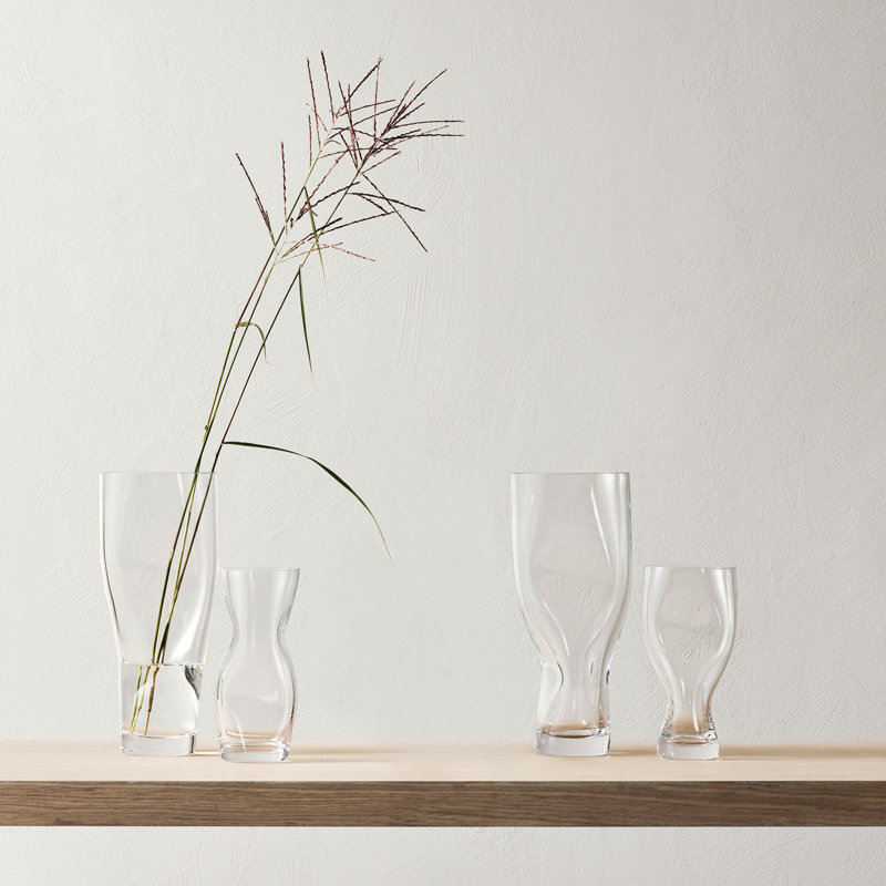 Squeeze Handmade Glass Table Vase, Clear, overall height- 13.39"